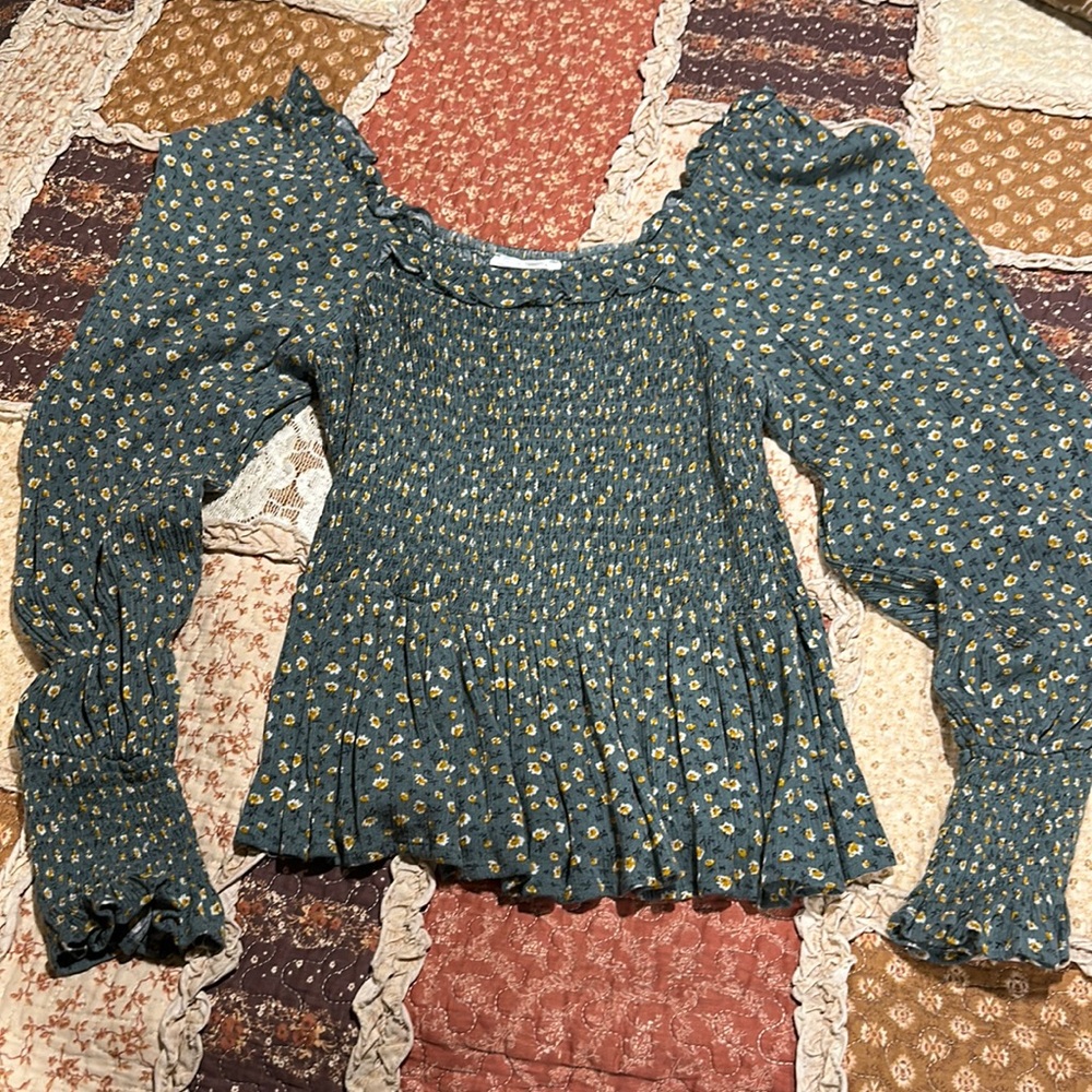 In Bloom off the shoulder smocked top